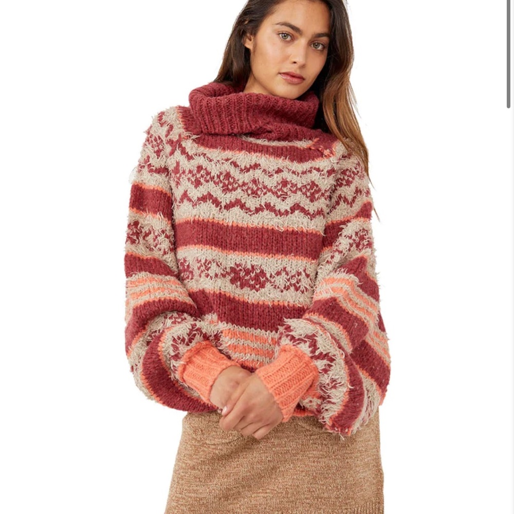 Free People Check Me Out Pullover In Holly Berry Combo